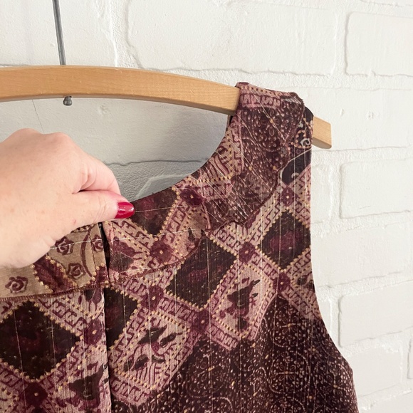 Vintage Y2K 90s midi dress Tiered Boho Burgundy Metallic Mixed print Sz 15 - Picture 9 of 15